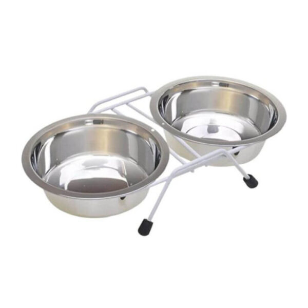 PETS RAISED DOUBLE DISH FEEDER WITH WIRE RACK FOR CATS AND SMALL DOGS