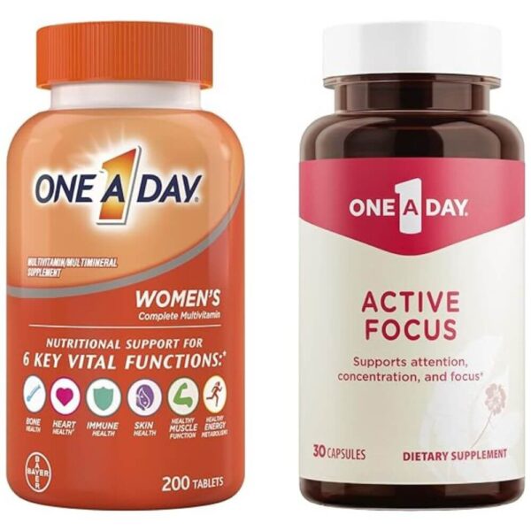 ONE A DAY Bundle Multivitamin for Women 200 Count Tablets Active Focus Supplement, 30 Capsules